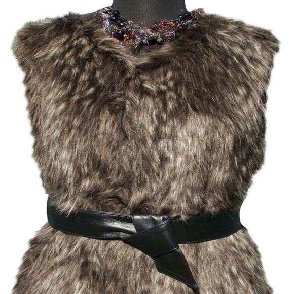 Cache Gray White Black Fox Faux Fur Removable Lthr Belt Jacket Vest Top $228 NWT - Picture 3 of 7